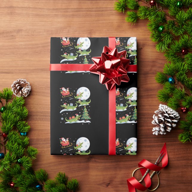 Weihnachtsmann Schlitten Fahrender Alligator Weihn Geschenkpapier (Feiertagsgeschenk)