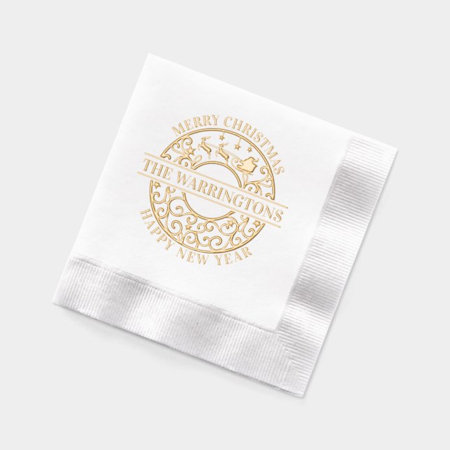 Weihnachtsmann-Schlitten-Lacy Filigree Familiennam Servietten Mit Folie (Links)