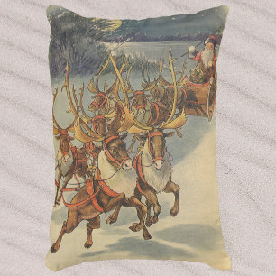 Weihnachtsmann-Schlitten mit Rentieren im Vintage- Zierkissen