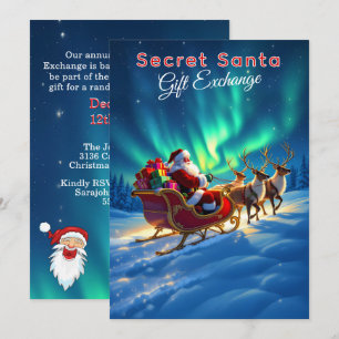 Weihnachtsmann-Schlitten & Nordlichter 5x7 Party Einladung