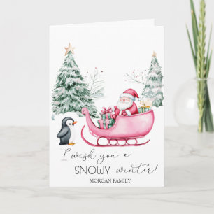 Weihnachtsmann,Schlitten,Pinguin,Wald Feiertagskarte