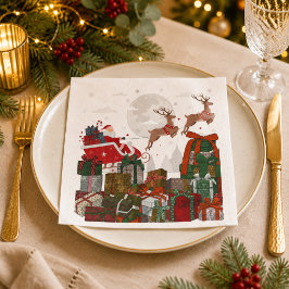 Weihnachtsmann-Schlitten und Rentier Weihnachten Serviette