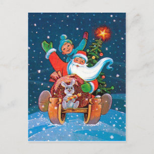 Weihnachtsmann Schlittenfahren, vintage Feiertag Postkarte