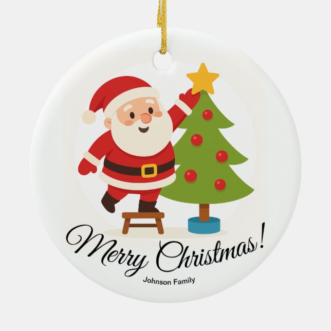 Weihnachtsmann schmückt personalisierten Weihnacht Keramik Ornament (Hinten)