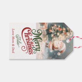 Weihnachtsmann schmückt Weihnachtsbaum Feiertags-G Geschenkanhänger