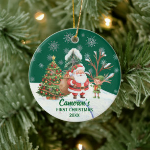 Weihnachtsmann Schnee Bäume Erstes Weihnachten Keramik Ornament