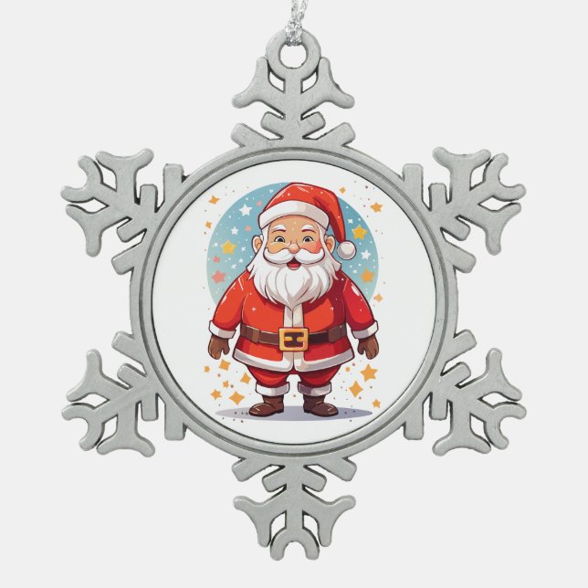 Weihnachtsmann Schneeflocken Zinn-Ornament (Vorderseite)