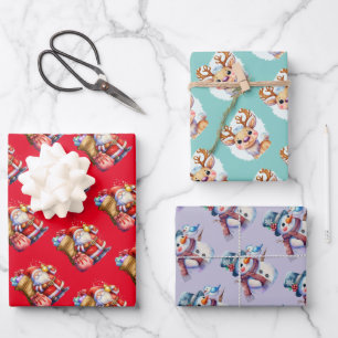 Weihnachtsmann, Schneemann und Reindeer Geschenkpapier Set
