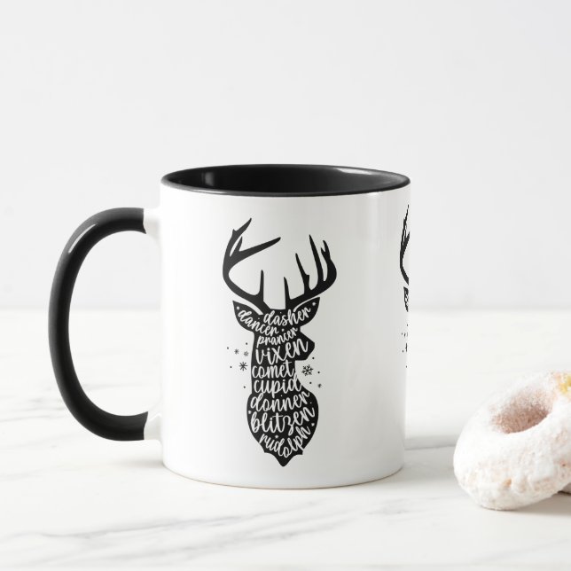 Weihnachtsmann, Schwarz & Weiß Tasse (Mit Donut)