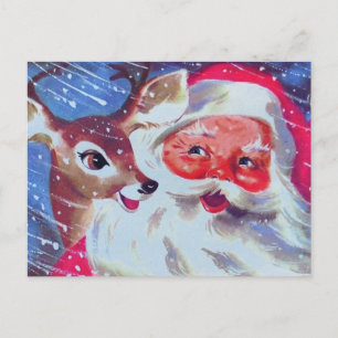 Weihnachtsmann & seine Rentiere Vintage Weihnachte Postkarte