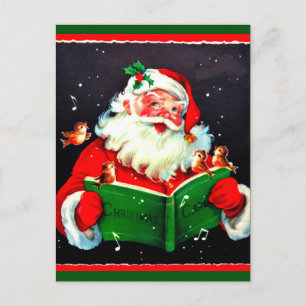 Weihnachtsmann singt Weihnachtslieder im Vintage-S Postkarte