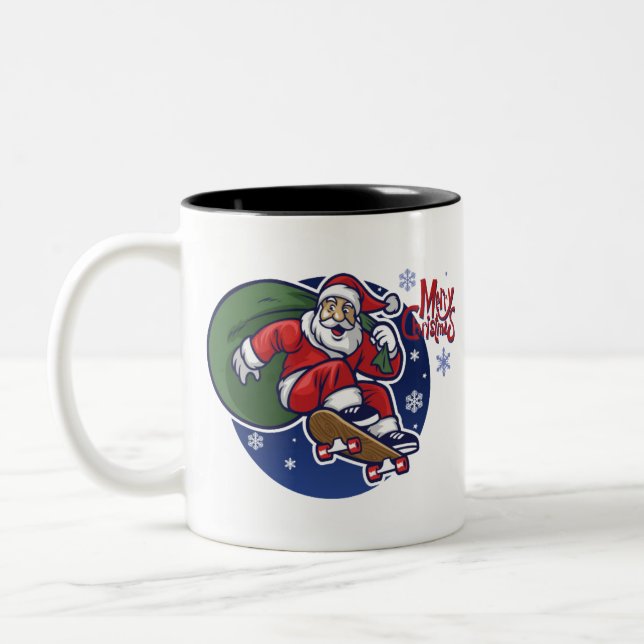 Weihnachtsmann-Skaterskateboard-cooles Zweifarbige Tasse (Links)