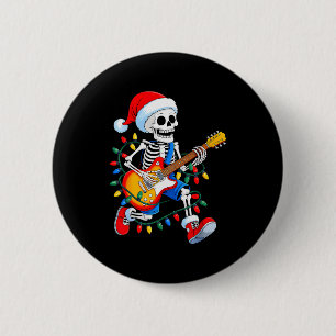 Weihnachtsmann-Skelett spielt Gitarre Rock lustige Button
