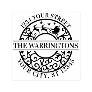 Weihnachtsmann Sleigh Lacy Filigree Name Adresse Permastempel