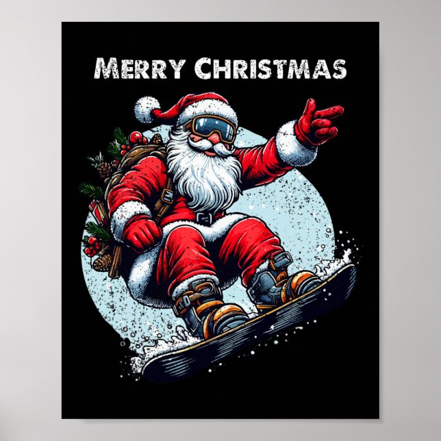 Weihnachtsmann Snowboarden Frohe Weihnachten Winte Poster (Vorne)