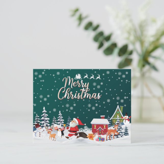 Weihnachtsmann, Snowman frohe Weihnachten Postkarte (Stehend Vorderseite)