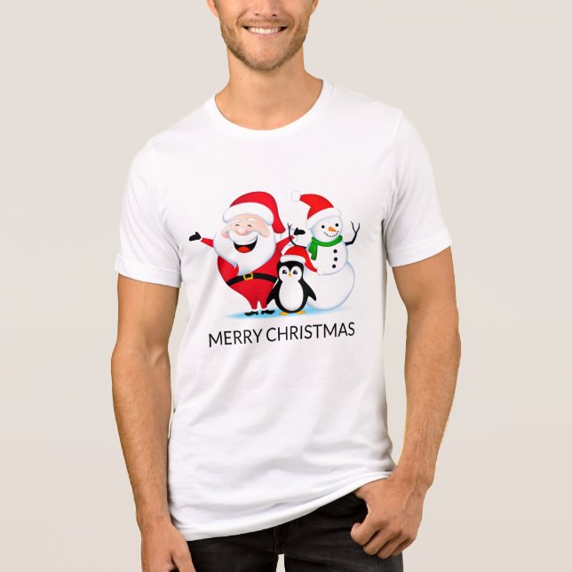 Weihnachtsmann Snowman und Penguin Tri-Blend Shirt (Vorderseite)