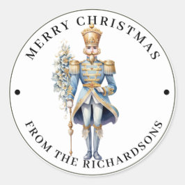 Weihnachtsmann Soldat in Blau Frohe Weihnachten  Runder Aufkleber