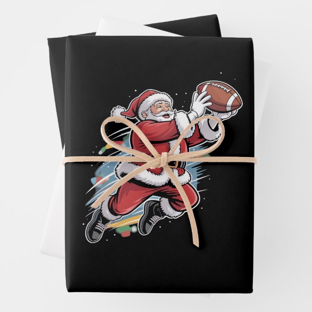 Weihnachtsmann spielt American Football Weihnachte Geschenkpapier Set (Beispiel)