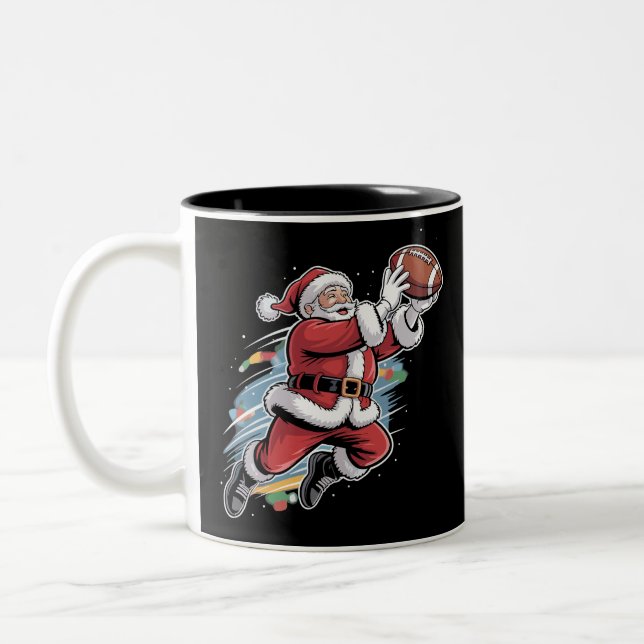 Weihnachtsmann spielt American Football Weihnachte Zweifarbige Tasse (Links)
