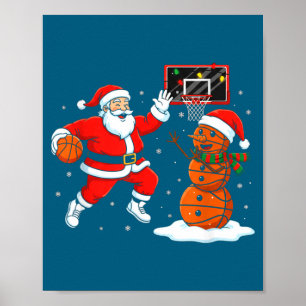 Weihnachtsmann spielt Basketball Schneemann Kunstw Poster