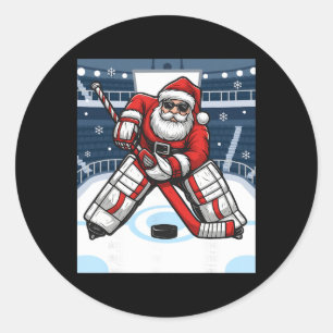Weihnachtsmann spielt Eishockey-Torwart Weihnachte Runder Aufkleber