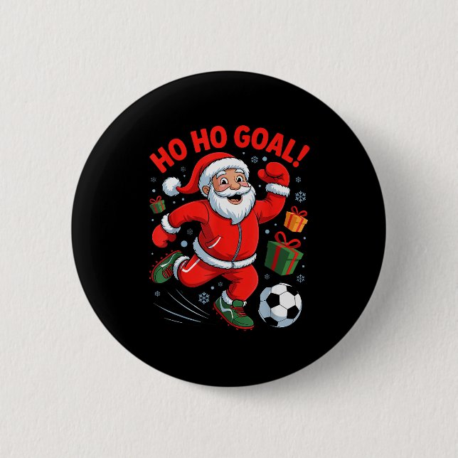 Weihnachtsmann spielt Fußball Lustiger Feiertag We Button (Vorderseite)