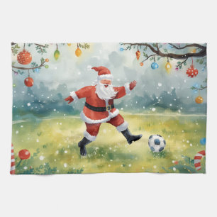Weihnachtsmann spielt Fußball Weihnachten Geschirrtuch