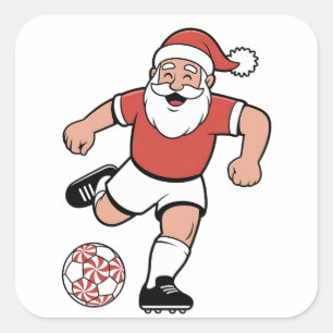 Weihnachtsmann spielt Fußball Weihnachten Spieler Quadratischer Aufkleber