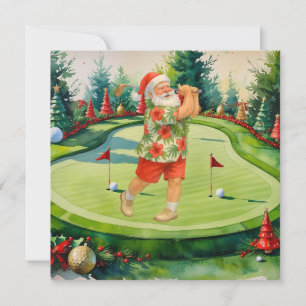 Weihnachtsmann spielt Golf auf Putting Green Feiertagskarte
