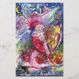 WEIHNACHTSMANN SPIELT HARFE IM MONDLICHT Weihnacht Briefpapier