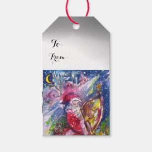 WEIHNACHTSMANN SPIELT HARFE Rot Weiß Weihnachten Geschenkanhänger
