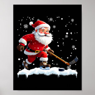 Weihnachtsmann spielt Hockey-Eis-Weihnachten Xmas Poster
