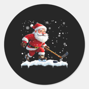 Weihnachtsmann spielt Hockey Eis Weihnachten Xmas Runder Aufkleber