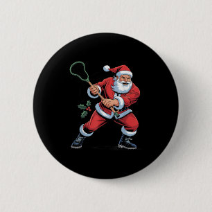 Weihnachtsmann spielt Lacrosse Lustiger Feiertag W Button