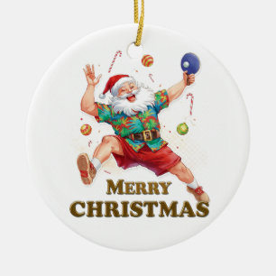 Weihnachtsmann spielt Ping-Pong in einem hawaiiani Keramik Ornament