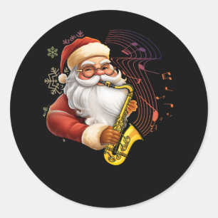 Weihnachtsmann spielt Saxophon Musikalischer Musik Runder Aufkleber