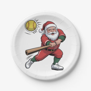 Weihnachtsmann spielt Softball Weihnachten Spieler Pappteller