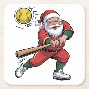 Weihnachtsmann spielt Softball Weihnachten Spieler Rechteckiger Pappuntersetzer