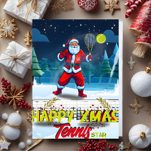 Weihnachtsmann spielt Tennis Vintage-Weihnachtskar Feiertagskarte