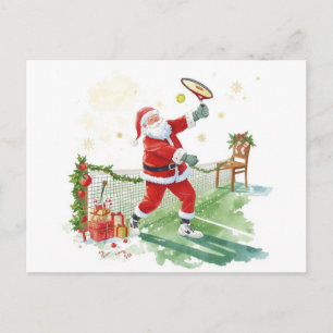 Weihnachtsmann spielt Tennis Weihnachtsferien  Feiertagspostkarte