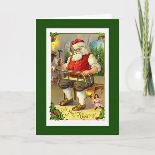 Weihnachtsmann-Spielzeugmacher-Karte Vintage Feiertagskarte