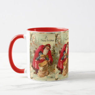 Weihnachtsmann steckt Kind in Tasche Vintage Tasse