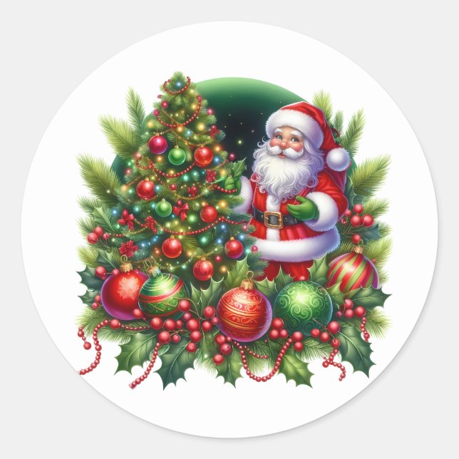 Weihnachtsmann-Sticker Runder Aufkleber (Vorderseite)
