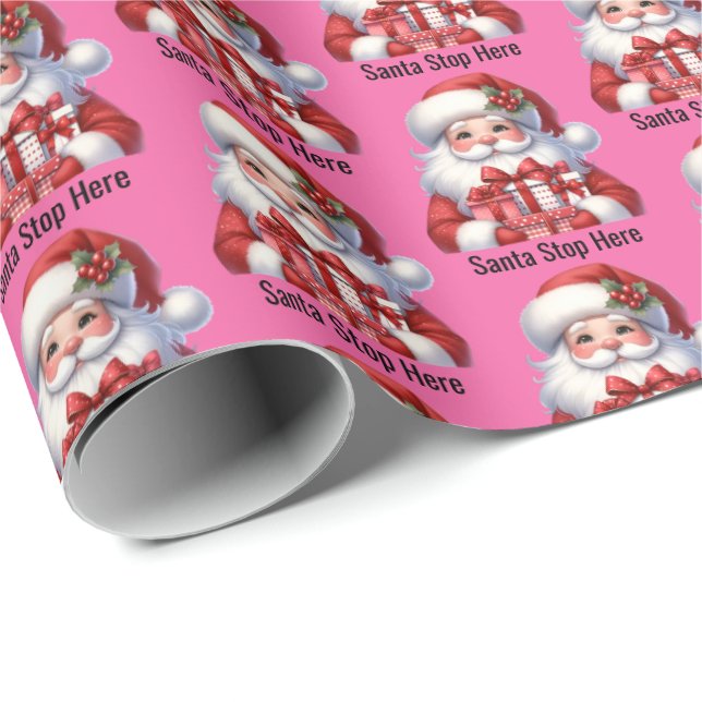 Weihnachtsmann Süß Fröhlich Mädchen Rosa Rote Gesc Geschenkpapier (Rolleneckpunkt)