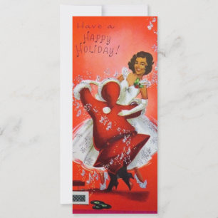 Weihnachtsmann tanzt mit Frauen im Vintage-Stil Feiertagskarte