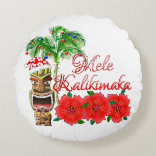 Weihnachtsmann Tiki Mele Kalikimaka Rundes Kissen