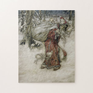 Weihnachtsmann trägt einen Sack mit Geschenken dur Puzzle