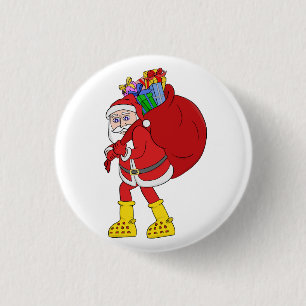 Weihnachtsmann trägt große gelbe Stiefel Button