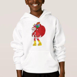 Weihnachtsmann trägt große gelbe Stiefel Hoodie